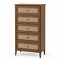 cómoda de dormitorio de 5 cajones de MDF con frentes de ratán madera marrón con patas de madera maciza 80 cm x 40 cm x 100 cm