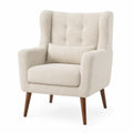 Silla butaca tapizada bouclé poliéster con respaldo alto curvado reposabrazos patas de madera maciza 72 cm x 75 cm x 85 cm color beige claro