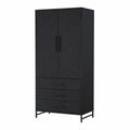 Armario ropero rectangular con 2 puertas y 3 cajones MDF y metal negro 80 x 50 x 180 cm