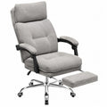 Silla de oficina reclinable con reposapiés tapizado en tejido de poliéster base metálica con ruedas color gris claro 110 cm x 65 cm x 70 cm