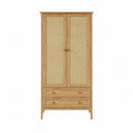armario de dormitorio de madera con puertas de rejilla de ratán y 2 cajones estructura rectangular color natural 170 cm x 100 cm x 45 cm