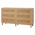 Cómoda rectangular con 6 cajones frontales acanalados MDF color roble claro y dorado 120 x 40 x 80 cm