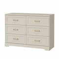 cómoda de 6 cajones MDF con acabado melamina color beige tiradores metálicos dorados 120 cm x 40 cm x 80 cm