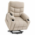 Sillón reclinable eléctrico elevador tapizado en tejido de poliéster beige con reposapiés y portavasos 85 x 90 x 105 cm
