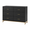 cómoda de 6 cajones de MDF con acabado melamina color negro tiradores metálicos dorados 120 cm x 40 cm x 80 cm