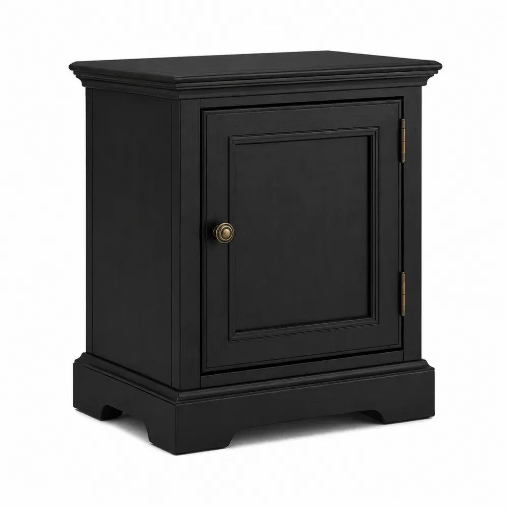 Mesita de noche rectangular con puerta y tirador metálico MDF negro y dorado envejecido 45 x 40 x 55 cm