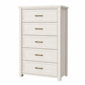 cómoda de dormitorio de MDF con 5 cajones en estructura rectangular acabado blanco y madera natural con tiradores dorados 80 cm x 40 cm x 120 cm