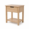 mesita de noche con cajón y estante de MDF efecto roble claro con patas de madera maciza 45 cm x 35 cm x 50 cm