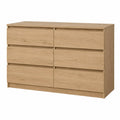 Cómoda rectangular con 6 cajones MDF y tablero de partículas color roble claro 120 x 40 x 80 cm