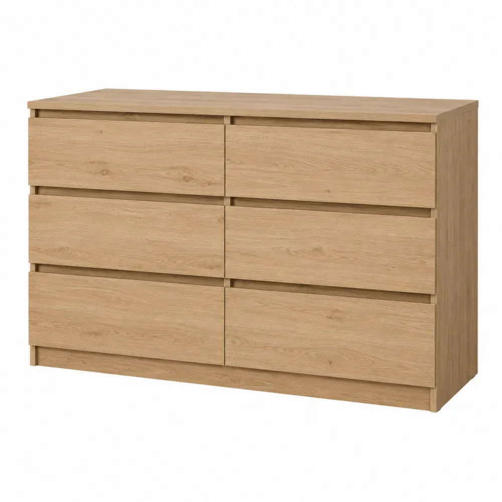 Cómoda rectangular con 6 cajones MDF y tablero de partículas color roble claro 120 x 40 x 80 cm