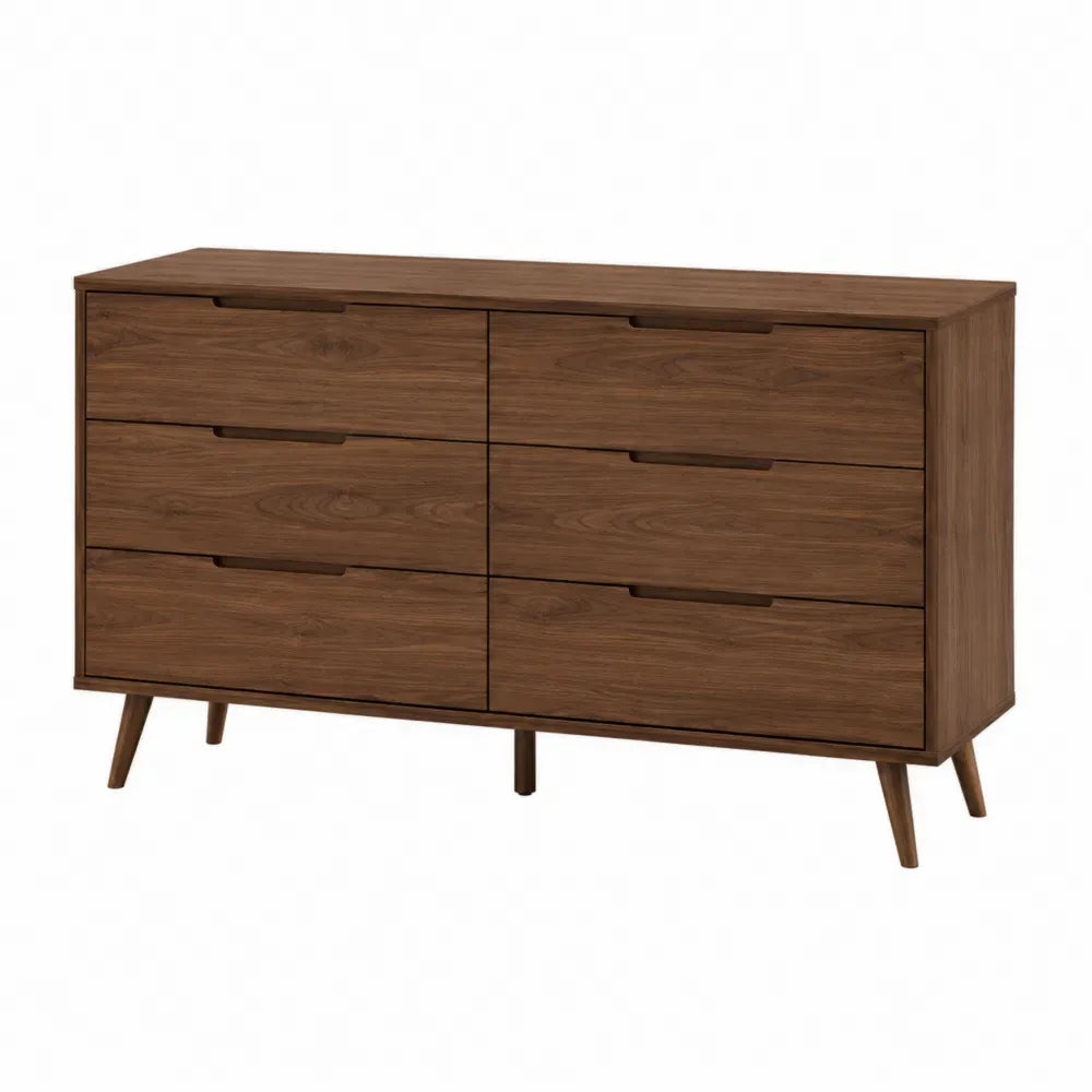cómoda de 6 cajones de MDF efecto madera roble marrón estructura horizontal 120 cm x 40 cm x 80 cm