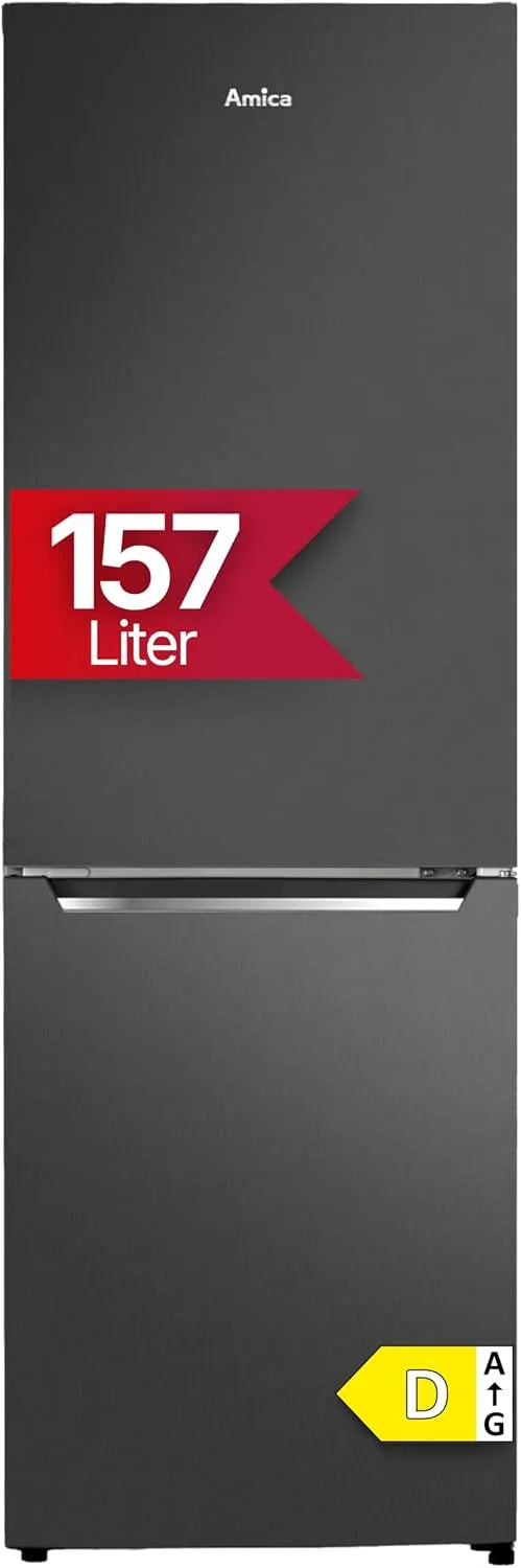 Amica, Køle-/fryseskabe, Freezer Kombination 157L FrostControl 144x47, 4x49, 5 cm LED belysning Elektronisk, Sort, 157L, 144x47, 5 cm