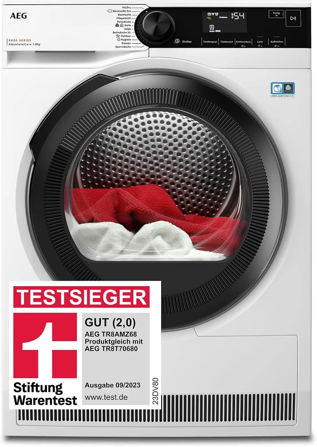 AEG TR8AMZ68, Varmepumpetørretumblere, varmepumpe tørretumbler 8 kg, testvinder af Stiftung Warentest, serie 8000, Sort, 8 kg