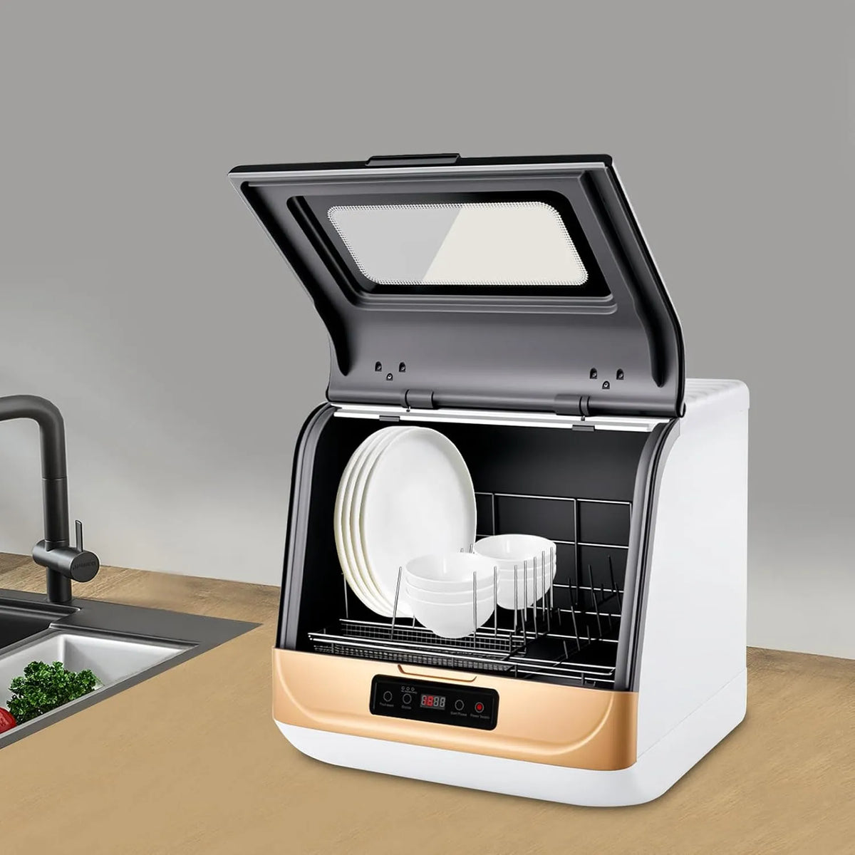 WFIETN, Bordopvaskemaskiner, 800W Mini Opvaskemaskine, Kompakt Space-Saving Opvaskemaskine Bordopvaskemaskine, Hvid, 800W, 220V, 50 Hz, 44, 8 cm