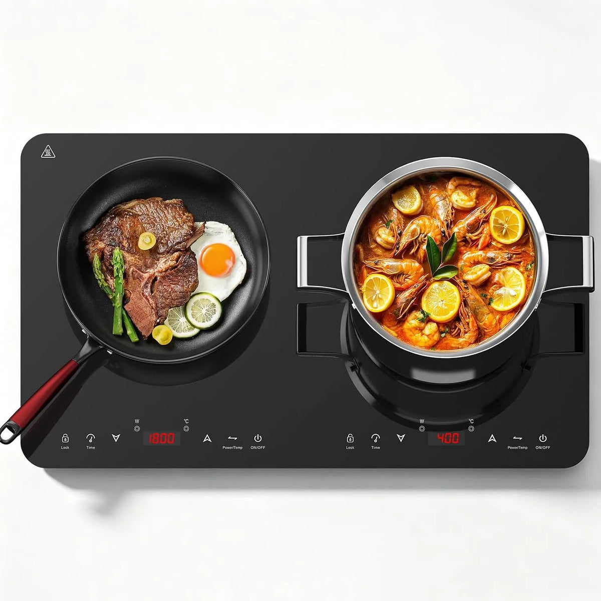 AAOBOSI, Kogeplader, Aobutsi induktionsspole 2 plader, induktionsspole bærbar med sensor touch, Sort, 3500W, 2000W, 1500W, 48mm