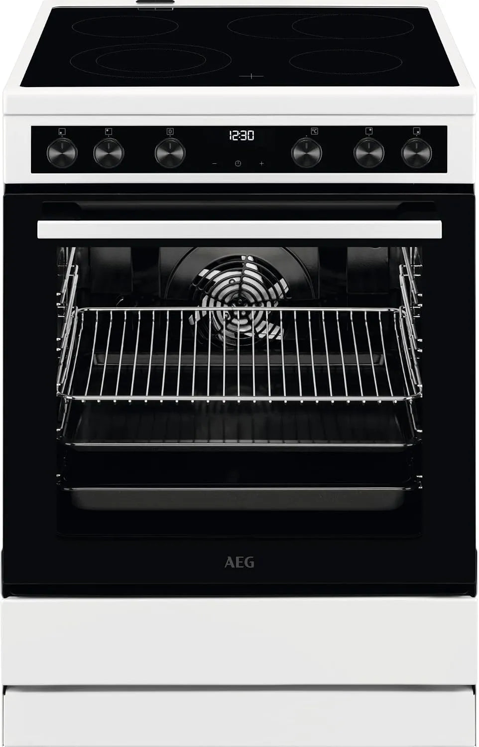 AEG CCB644OCBW, Komfurer, 60 cm stående komfur med glas keramisk kogetop / ristningszone / flerkreds, Sort, 60 cm, 4L, 6L, 33cm