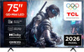 TCL 75T8D, Bærbare TV'er, QD- Mini LED 75 tommer TV, 4K Smart TV, Google TV, 144 Hz, Sort, Mini LED, 4K, QLED