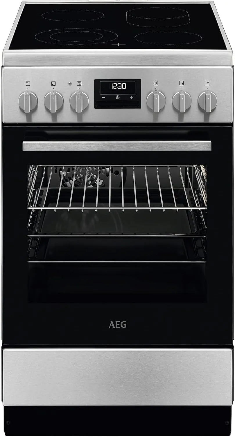 AEG CCB544OCBM, Komfurer, stående komfur med glas keramik kogetop 50cm, A, 1 par teleskopiske skinner, Sølv, 50cm, 4L, 6L, 33cm