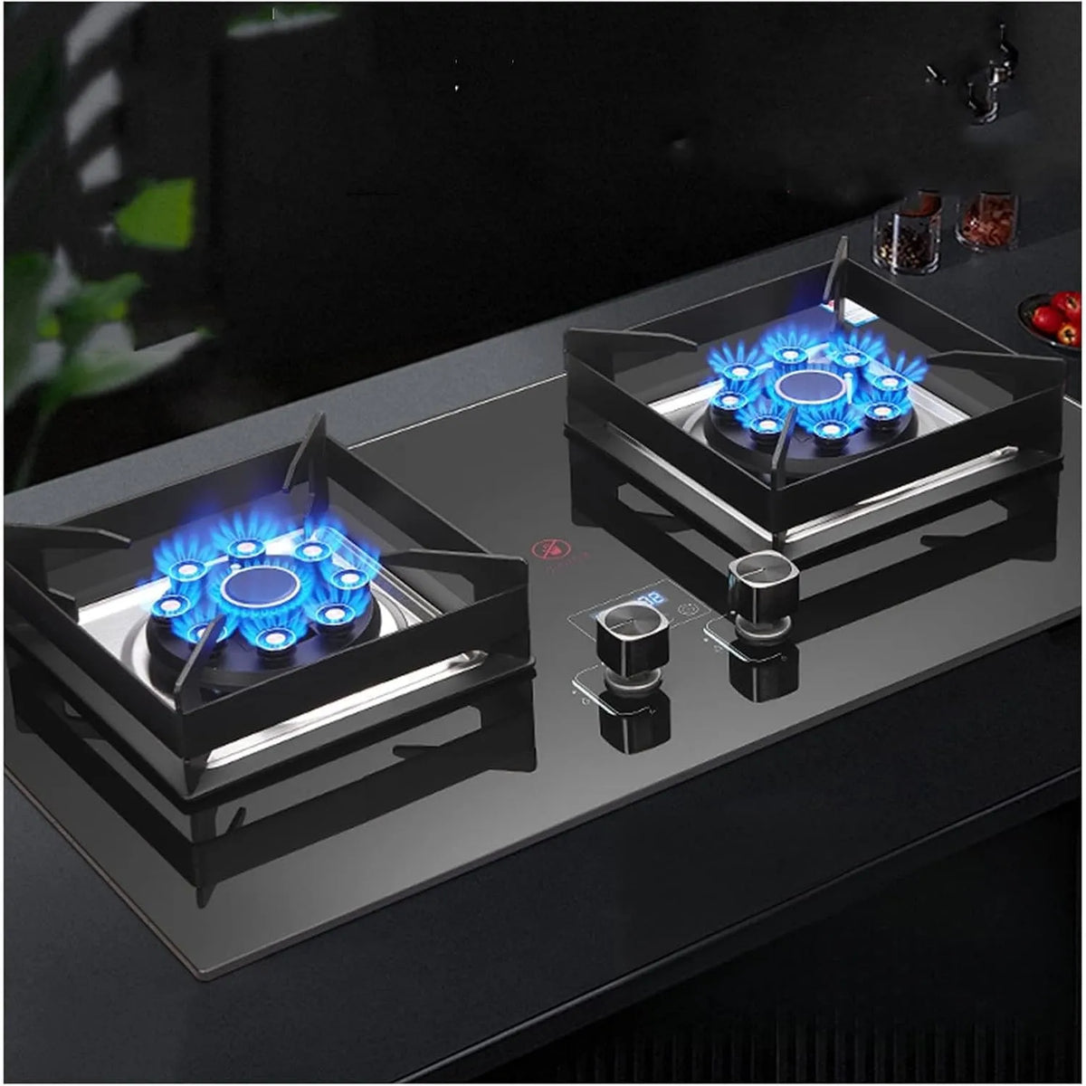 belund, Komfurer, Gas komfur Kochfeld Dobbelt komfur brænder, hærdet glas, Bygning-i gas kogetop, Sort, 5.2 KW, 2.2 G