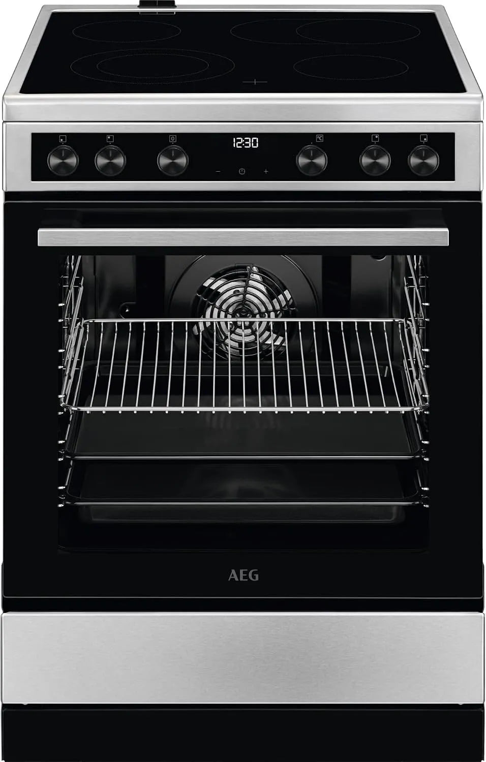 AEG CCB644OCBM, Kogeplader, stående komfur med glas keramik kogetop 60 cm / ristningszone / flerkreds, Sort, 60 cm, 4L, 6L, 33cm