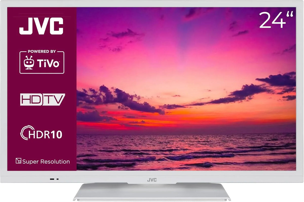 JVC LT-24VH5455W, Bærbare TV'er, TV 24 tommer Smart TV drevet af TiVo (HD- Ready, HDR, tredobbelt tuner, 6 måneder, Sort, 24V, 5455W