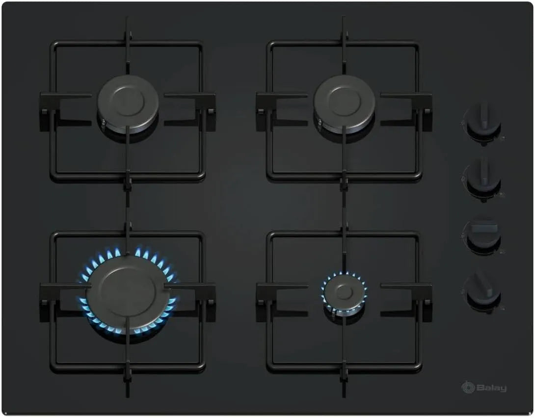 Balay Electrodomésticos 3ETG464SB, Kogeplader, Balay Gas kogeplader, 60 cm bred, 4 kogezoner, flammestyring, automatisk tænding, Sort, 60 cm