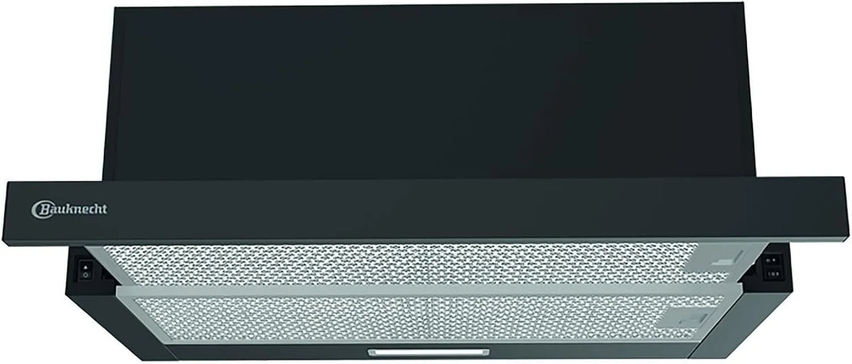 Bauknecht RBAH601B, Udtræksemhætter, område, flade / 60 cm / Sædeluft og cirkulerende luft / 41 kWh / LED / 3, Sort / sølv, 60 cm, 41 kW