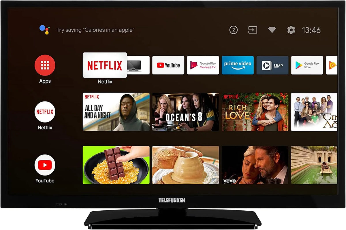 TELEFUNKEN XH24AN550MV 24-tommer, Bærbare TV'er, TELEFUNGEN TV Android Smart TV HD- Ready Camping, Sort, 12V, 60 cm, 1366 x 768, 16 kW