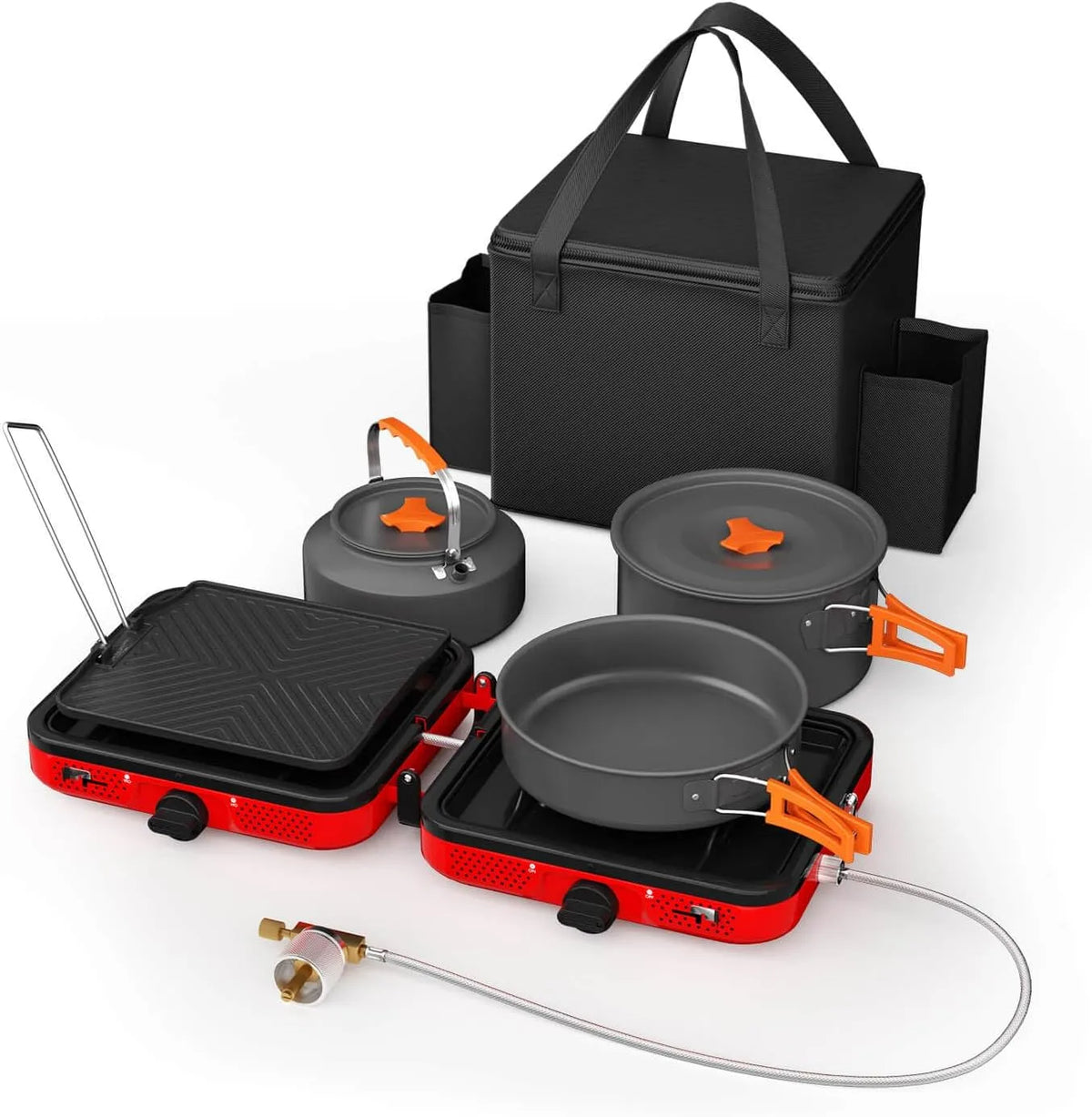 Hisencn 2-flammig 2-flamme, Campingovne, camping komfur, propan gas komfur, bærbar udendørs komfur til camping, Sort, 25, 9 cm, 22, 8 cm, 6, 1 cm