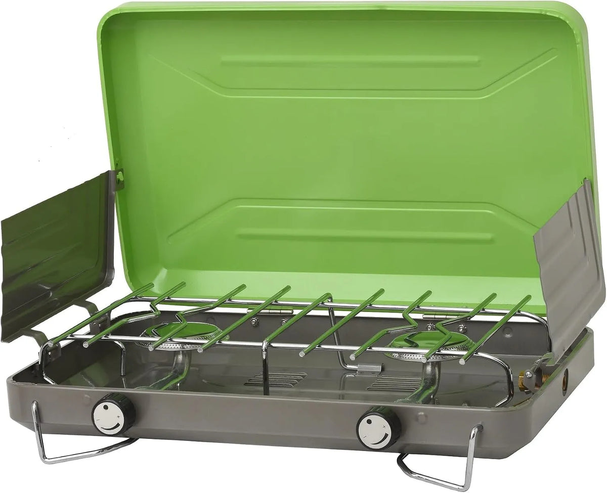 Flame King VT-101, Campingovne, Flamme King campingkomfur, bærbar, 2 brændere, lysegrøn, Sort, 20.000 BTU, 1 x 22, 9 cm, 113, 4 g
