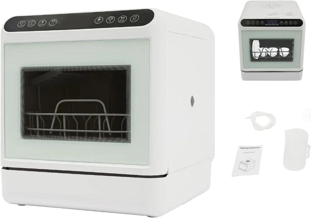 BTGSHYNM, Bordopvaskemaskiner, 6L bordopvaskemaskine, 1100W mini opvaskemaskine, 4 programmer, Hvid, 6L, 1100W, 1.32 g